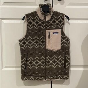 Patagonia Brown and Cream Patterned Fleece Vest